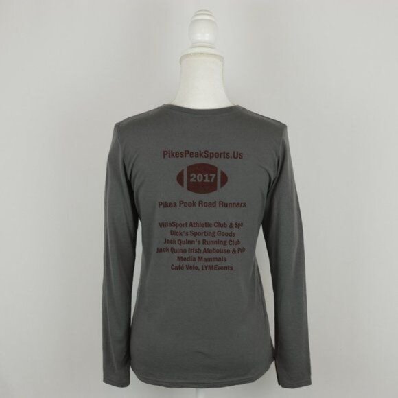 Gildan Performance Women's Medium Gray Red Graphic Crewneck Long Sleeve Tee - Picture 3 of 5